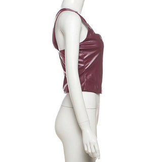 Letter pattern PU leather cami top