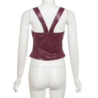 Letter pattern PU leather cami top