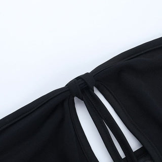 Hollow out mesh patchwork halter bodysuit