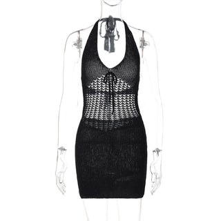 Halter hollow out self tie backless cut out mini dress