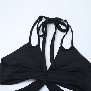 Hollow out o ring solid self tie pant set