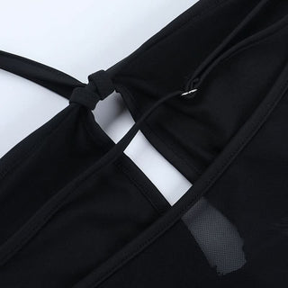 Hollow out mesh patchwork halter bodysuit