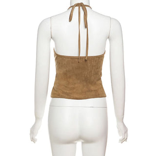 Halter tassels v neck button top
