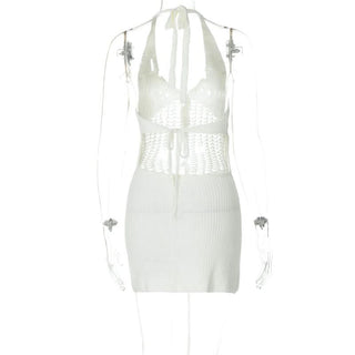 Halter hollow out self tie backless cut out mini dress
