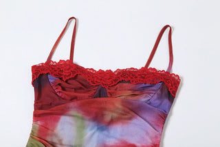 Contrast lace hem mesh cami maxi dress