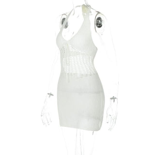 Halter hollow out self tie backless cut out mini dress