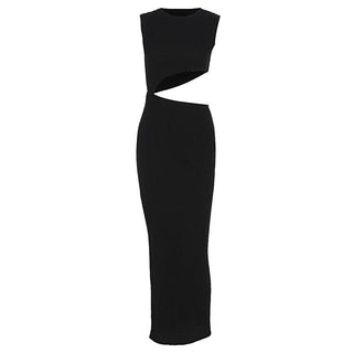 Crewneck sleeveless hollow out solid cut out maxi dress