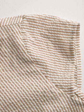 Cotton-blend Polo Neck Stripe Knotted Blouse