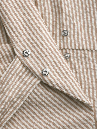 Cotton-blend Polo Neck Stripe Knotted Blouse