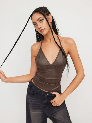 Halter Neckline Ruched Cami Top