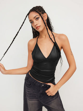 Halter Neckline Ruched Cami Top