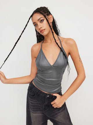 Halter Neckline Ruched Cami Top