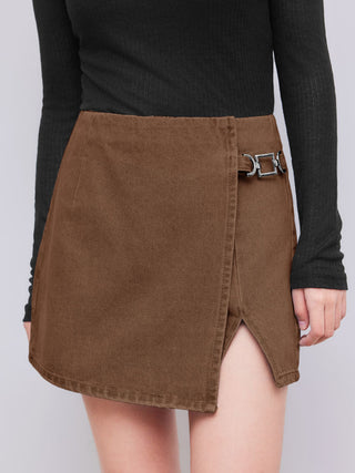 Denim Mid Waist Split Mini Skort
