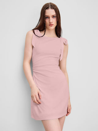 Square Neck Solid Bowknot Mini Dress