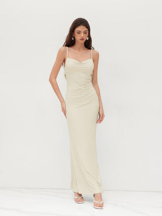Cowl Neck Ruched Backless Maxi Dress