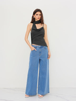 Halter Neckline Ruched Cami Top With Scarf
