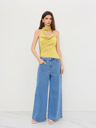 Halter Neckline Ruched Cami Top With Scarf