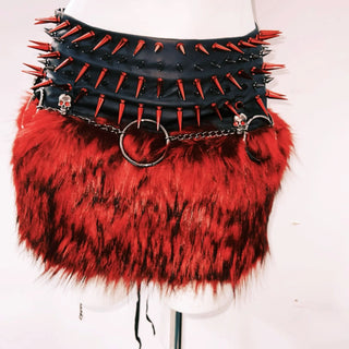 Halter o ring rivet fluffy PU leather top