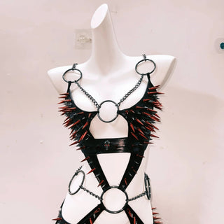 Rivet o ring hollow out fluffy cami mini skirt set