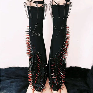 Skull applique fluffy rivet o ring leg warmer top