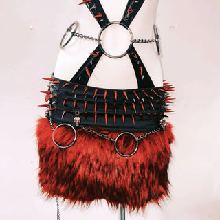 Rivet o ring hollow out fluffy cami mini skirt set