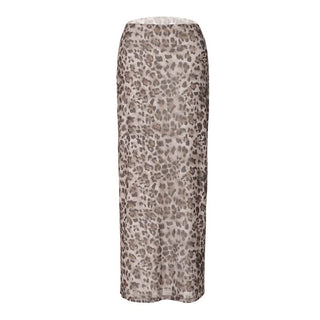 Leopard print mesh maxi skirt