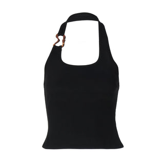 U neck metal applique backless top