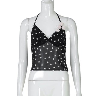 V neck halter backless polka dot top