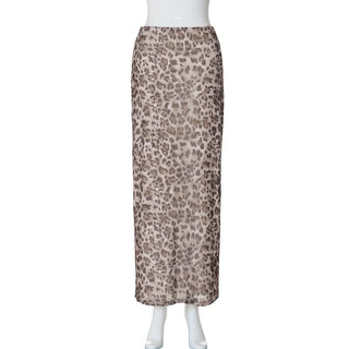 Leopard print mesh maxi skirt