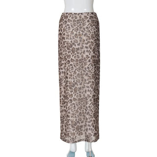 Leopard print mesh maxi skirt