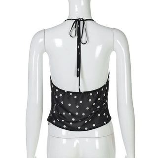 V neck halter backless polka dot top