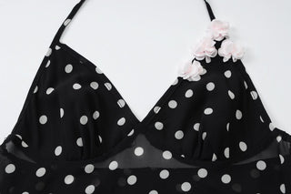 V neck halter backless polka dot top