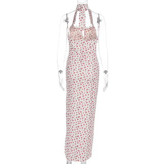 Halter flower print high slit maxi dress