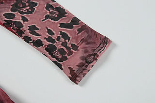 Long sleeve contrast mesh ruffle mini dress