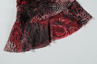 Long sleeve contrast mesh ruffle mini dress