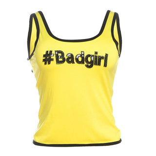 U neck "#Badgirl" pattern glitter contrast top