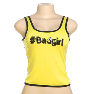 U neck "#Badgirl" pattern glitter contrast top