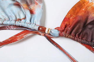 Hollow out print self tie mesh mini skirt set