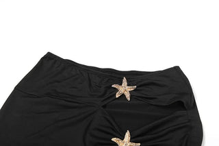 Self tie halter hollow out starfish applique mini skirt set
