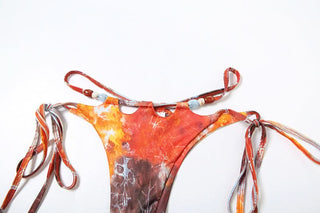 Hollow out print self tie mesh mini skirt set