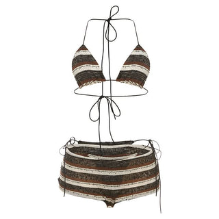 Striped halter self tie backless pant set