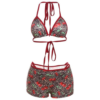 Halter self tie v neck cherry print pant set