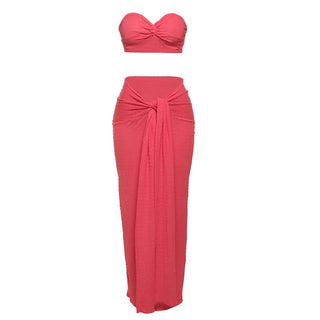 Textured knotted backless tube maxi skirt set