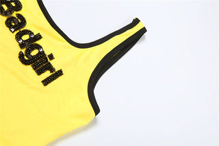 U neck "#Badgirl" pattern glitter contrast top