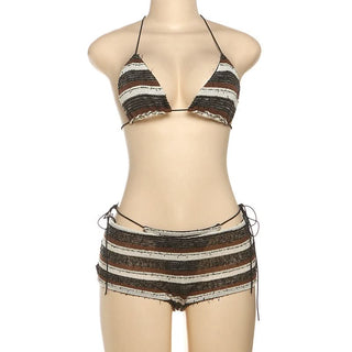 Striped halter self tie backless pant set