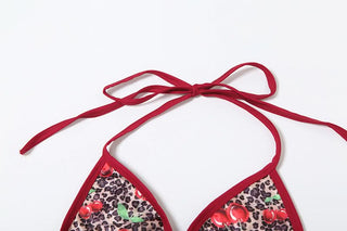 Halter self tie v neck cherry print pant set