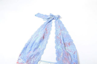 Lace hem hollow out halter ruched cut out mini dress