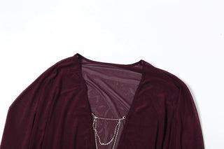 Metal chain hollow out long sleeve see through cut out top