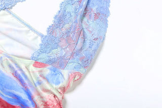 Lace hem hollow out halter ruched cut out mini dress