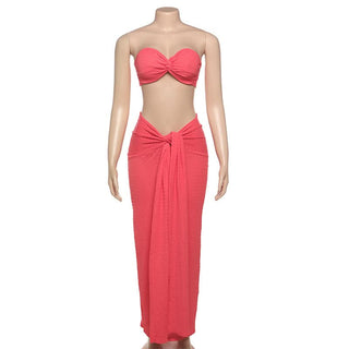 Textured knotted backless tube maxi skirt set